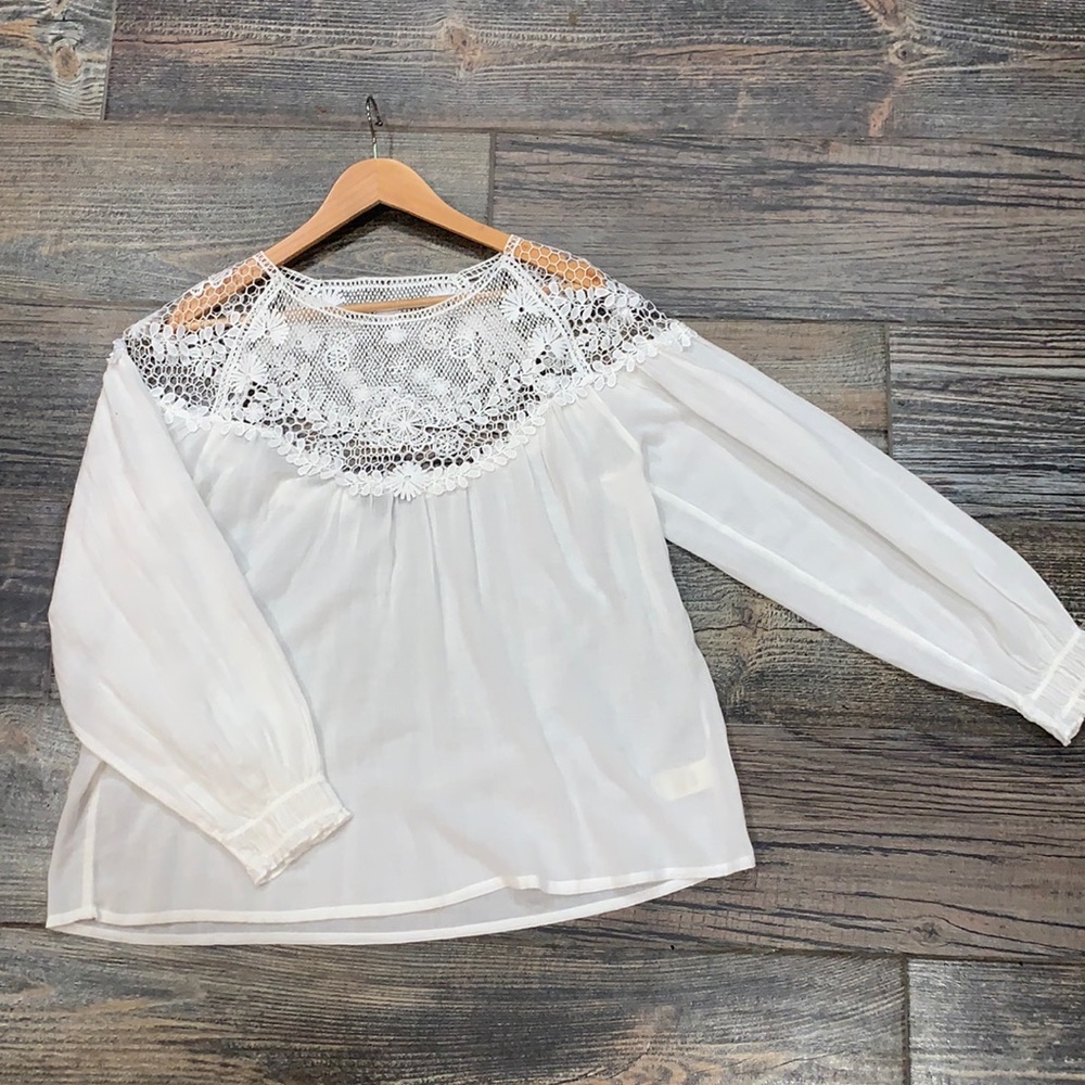 Frye White Crepe Lace Top